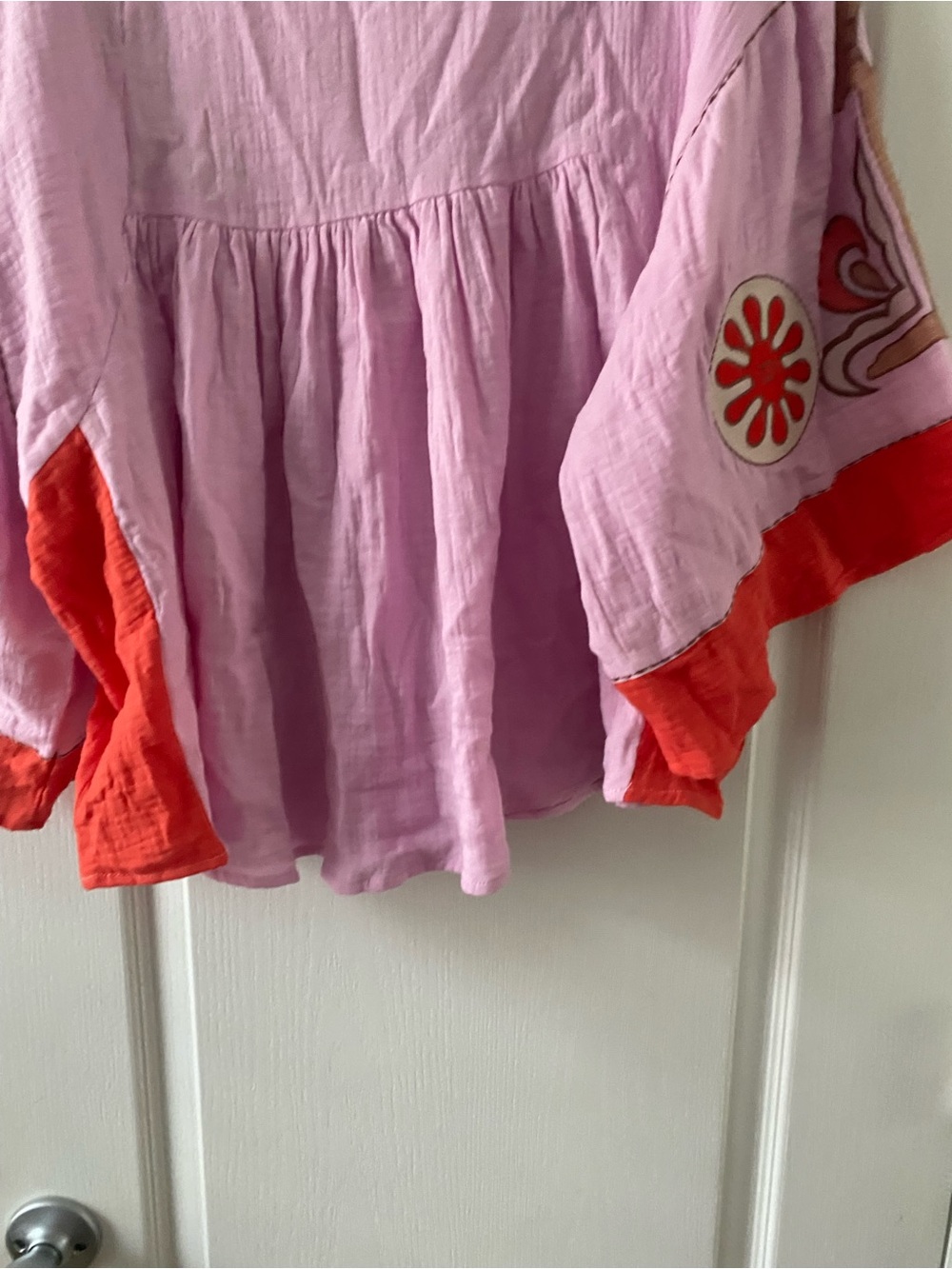 Easel Boho Embroidered V-Neck Cotton Gauze Peasant Babydoll Tunic Pink Top  M - Picture 12 of 12